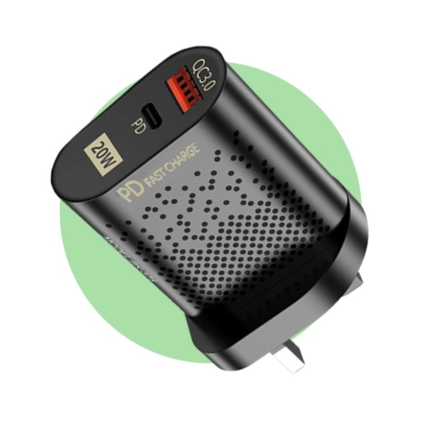 QC3 20 Watts Wall Plug for Fast Multi Charging USB-C PD & USB-A