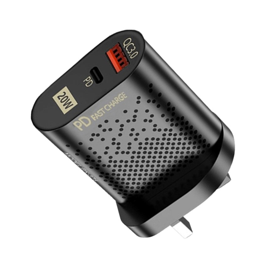 QC3 20 Watts Wall Plug for Fast Multi Charging USB-C PD & USB-A