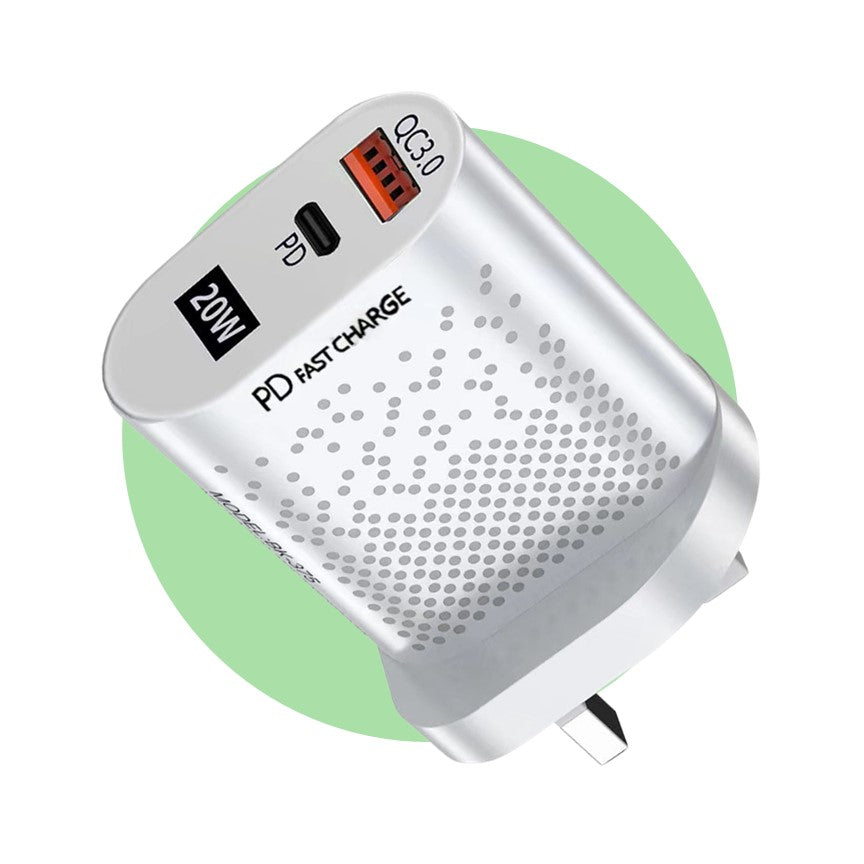 QC3 20 Watts Wall Plug for Fast Multi Charging USB-C PD & USB-A