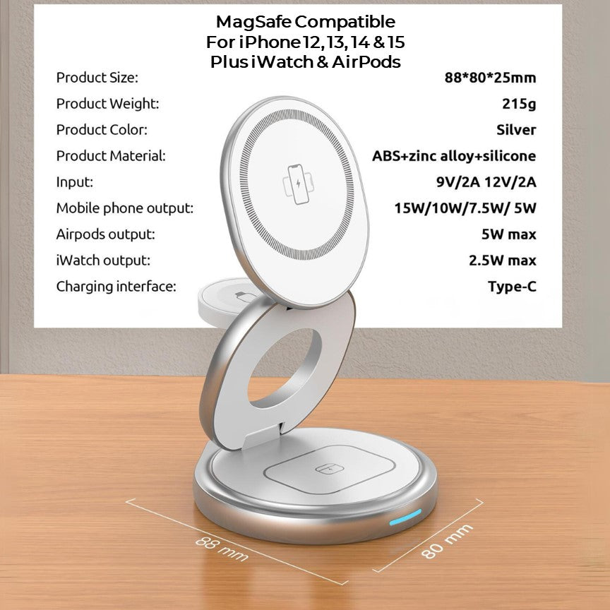 Apple 3in1 Qi MagSafe Wireless Foldable Multi Charger For iPhone, Watch & AirPods