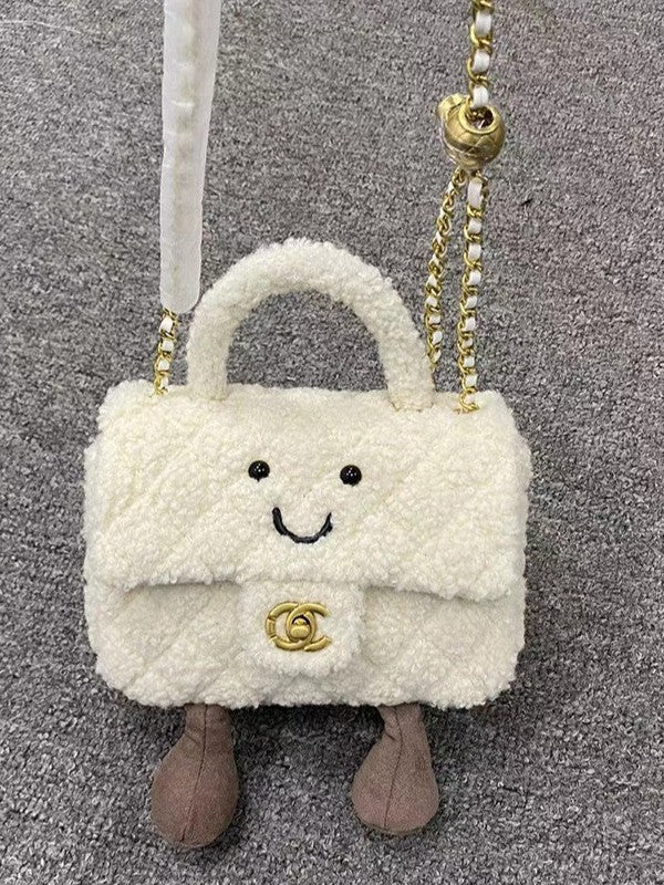 Tweed Style Co-Branded Doll Bag Fur Bag Tote Handbag