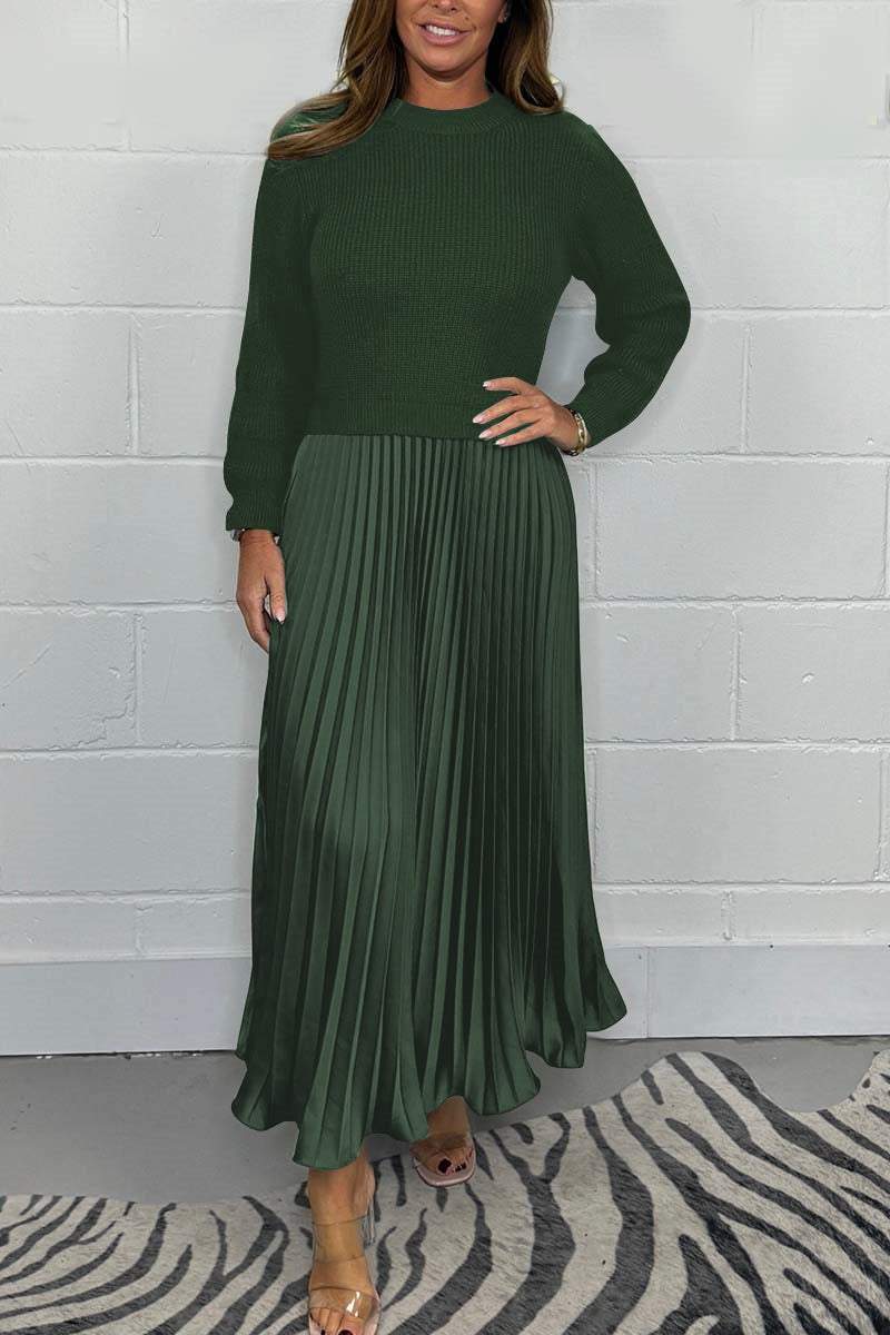 🏆Hot Sale-50% OFF🔥❤️🔥Women's Solid Color Long Sleeve Jumper & Pleated Bottom Dress