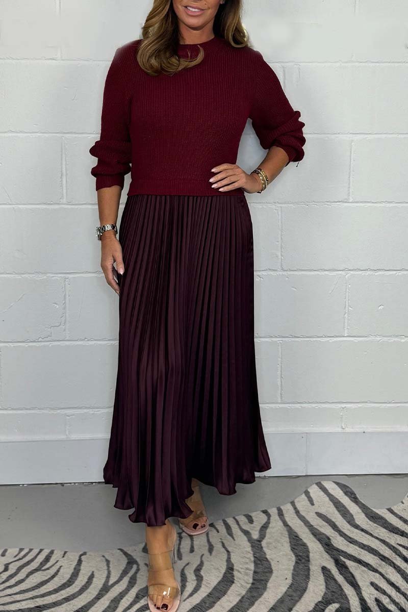 🏆Hot Sale-50% OFF🔥❤️🔥Women's Solid Color Long Sleeve Jumper & Pleated Bottom Dress