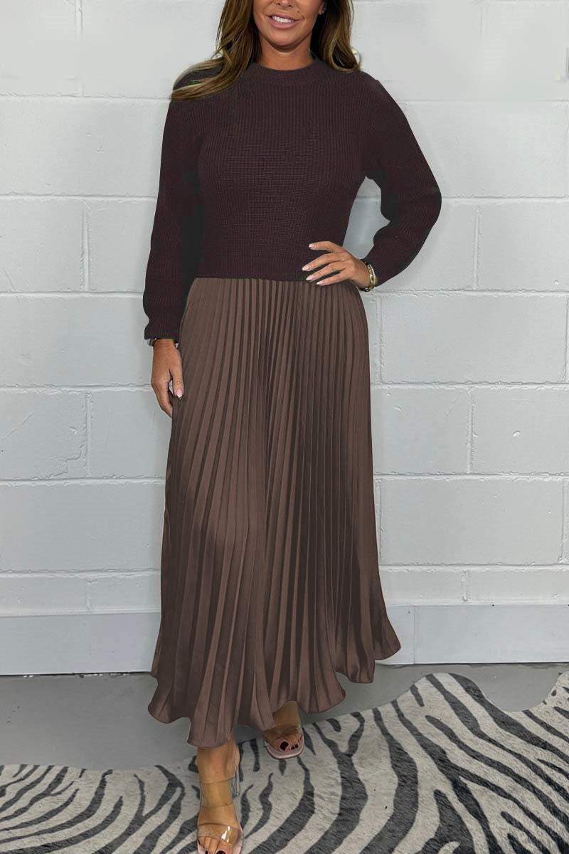 🏆Hot Sale-50% OFF🔥❤️🔥Women's Solid Color Long Sleeve Jumper & Pleated Bottom Dress