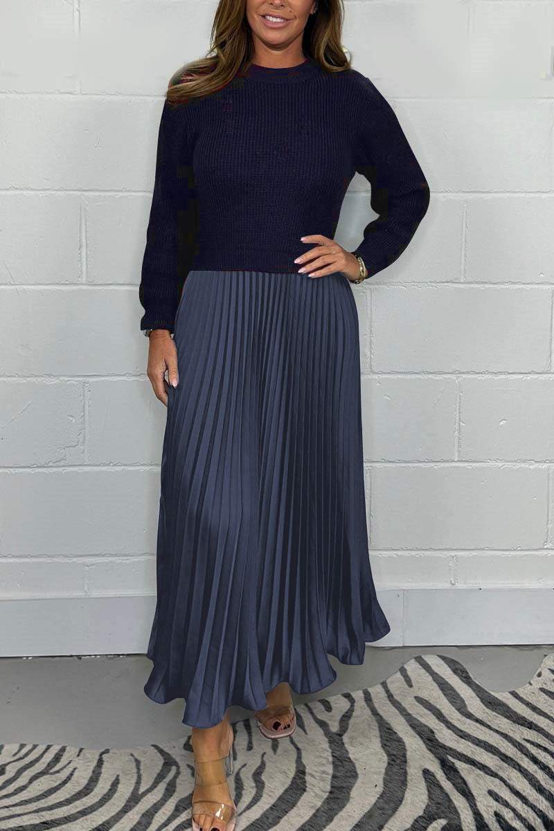 🏆Hot Sale-50% OFF🔥❤️🔥Women's Solid Color Long Sleeve Jumper & Pleated Bottom Dress