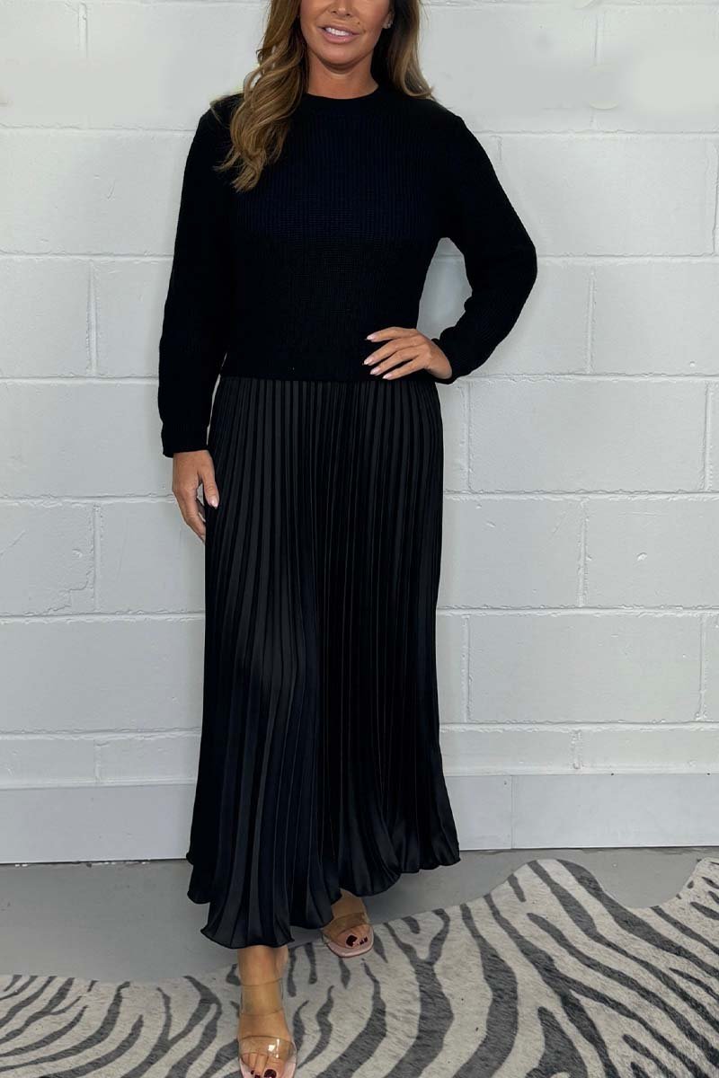 🏆Hot Sale-50% OFF🔥❤️🔥Women's Solid Color Long Sleeve Jumper & Pleated Bottom Dress