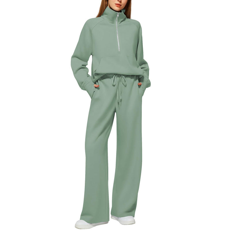 🍁Autumn Specials 49%OFF🔥 Women’s High-Neck Zip-Up Pullover and Wide-Leg Pants Set