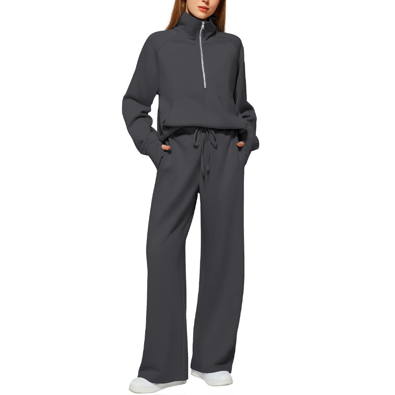 🍁Autumn Specials 49%OFF🔥 Women’s High-Neck Zip-Up Pullover and Wide-Leg Pants Set
