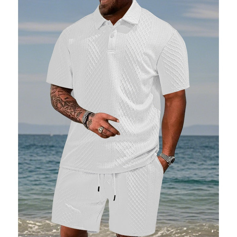 đ„Hot Sale 50% Offđ„Menâs Diamond Pattern Turn-Down Collar Short Sleeve Top & Drawstring Shorts 2-Piece Set