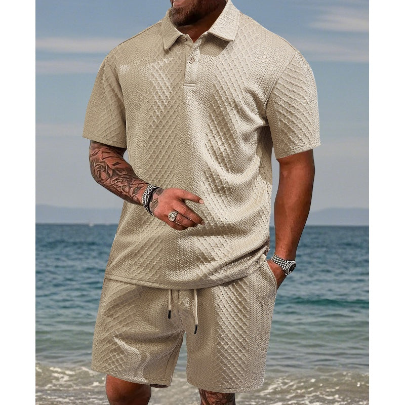 đ„Hot Sale 50% Offđ„Menâs Diamond Pattern Turn-Down Collar Short Sleeve Top & Drawstring Shorts 2-Piece Set