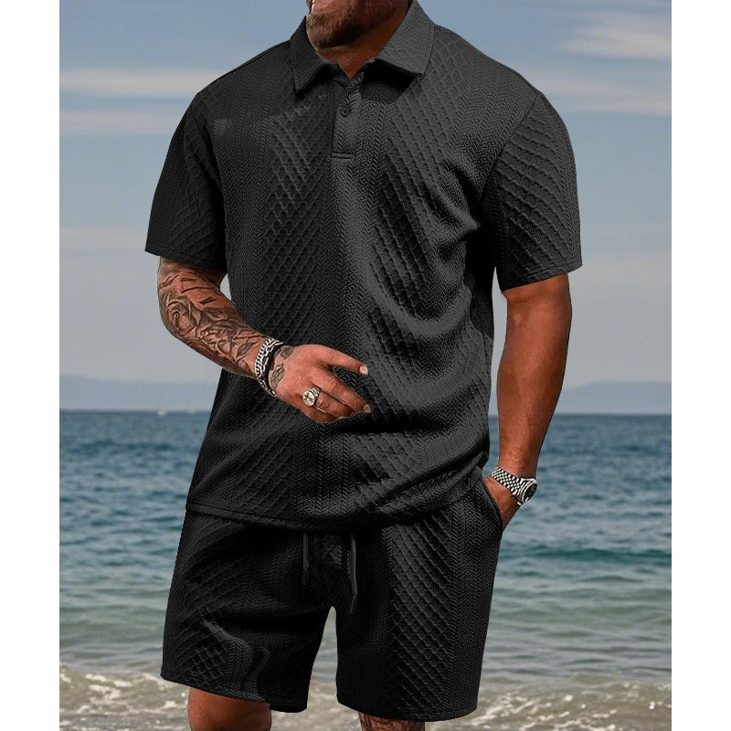 đ„Hot Sale 50% Offđ„Menâs Diamond Pattern Turn-Down Collar Short Sleeve Top & Drawstring Shorts 2-Piece Set