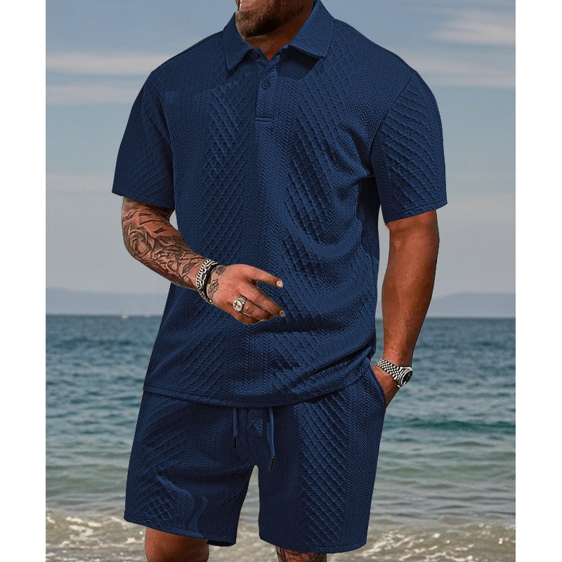 đ„Hot Sale 50% Offđ„Menâs Diamond Pattern Turn-Down Collar Short Sleeve Top & Drawstring Shorts 2-Piece Set