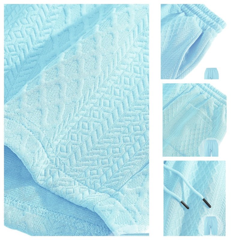 đ„Hot Sale 50% Offđ„Menâs Diamond Pattern Turn-Down Collar Short Sleeve Top & Drawstring Shorts 2-Piece Set