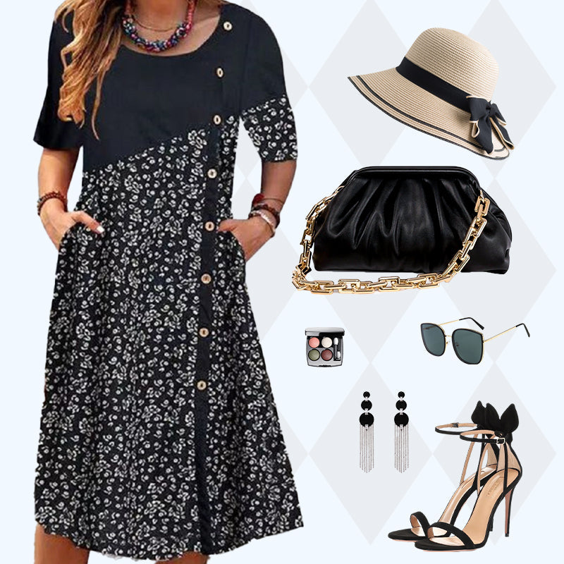 Women's Patchwork Vintage Printed Cotton Linen Dress