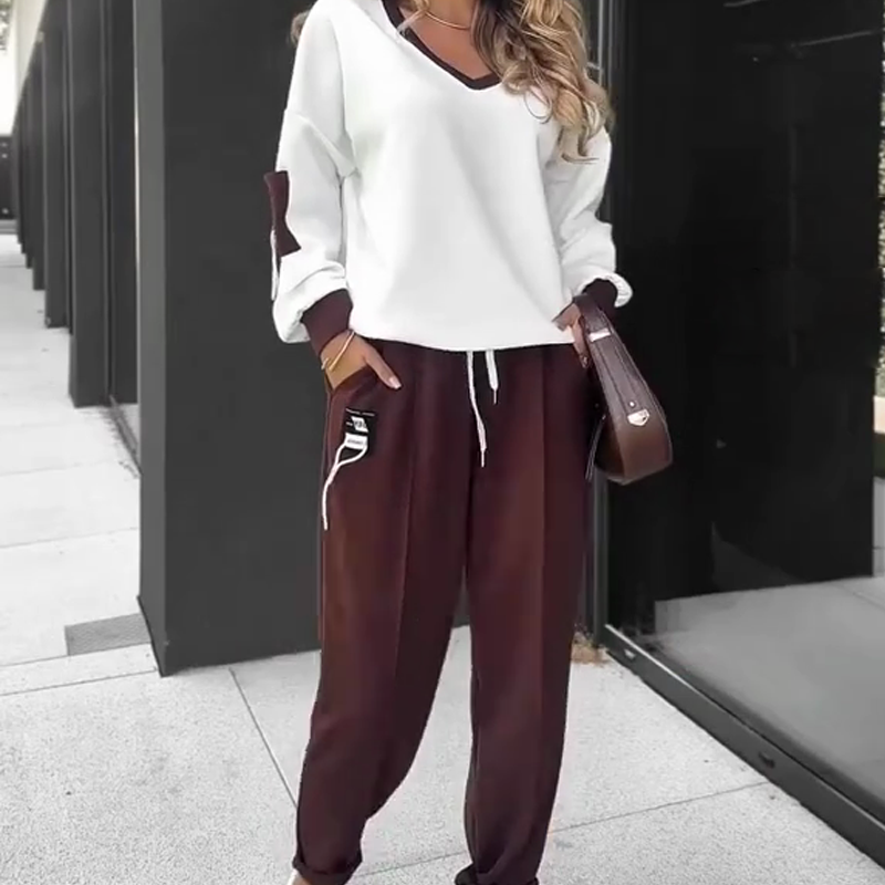 🍁NEW HOT SALE🔥Color-Block Pullover Hoodie & Jogger Pants Set