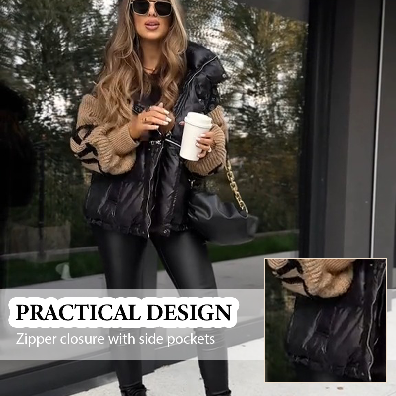 Women’s Patchwork Knit Sleeve Hooded Puffer Jacket|Free Express Delivery✈️