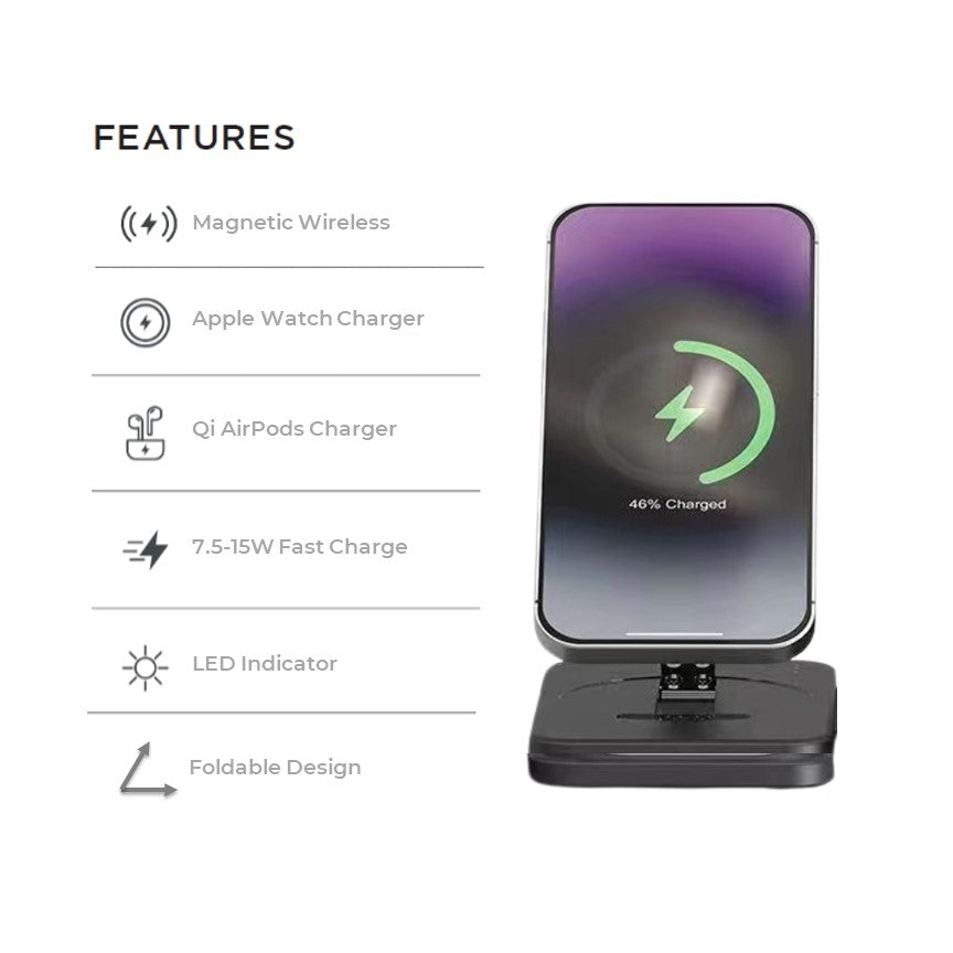 Wireless 3in1 Charging Station For Apple iPhone MagSafe
