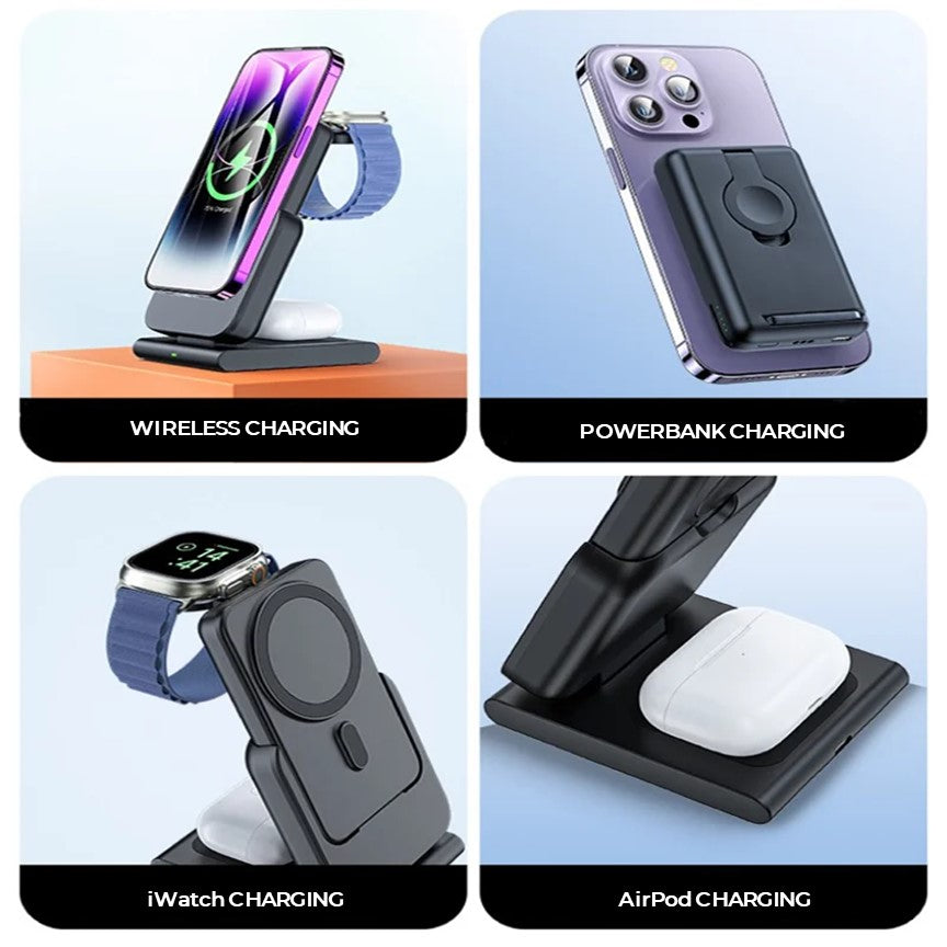 Apple Qi MagSafe Foldable Wireless Multi Charger With Removable Power Bank