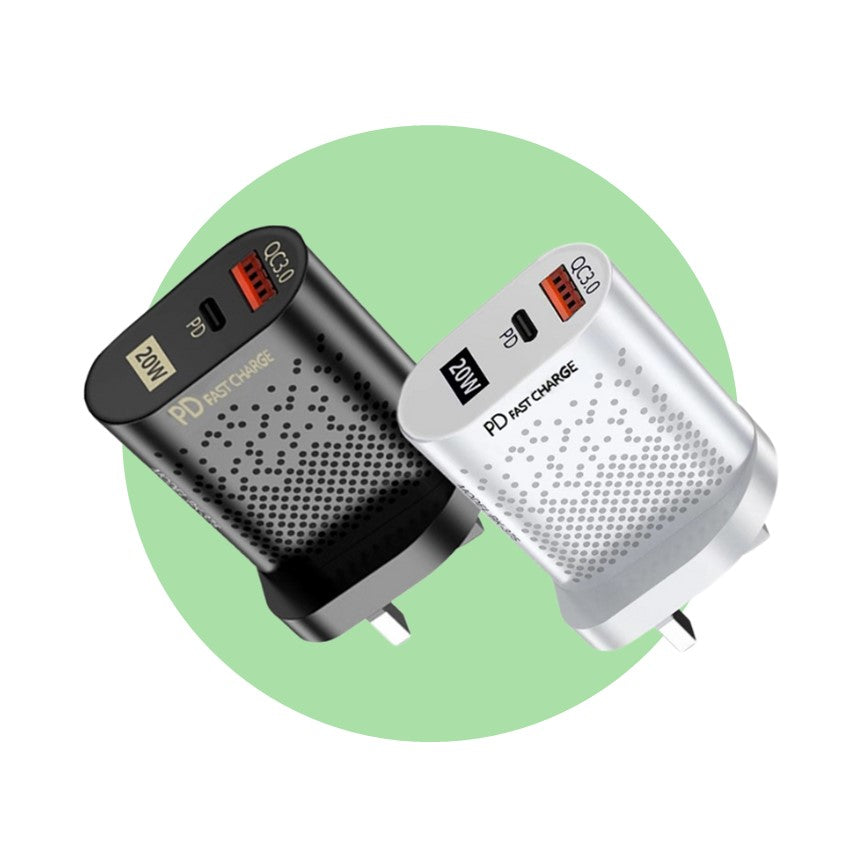 QC3 20 Watts Wall Plug for Fast Multi Charging USB-C PD & USB-A