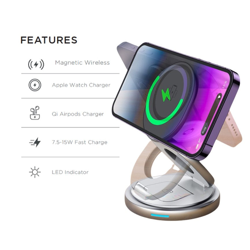 Apple 3in1 Qi MagSafe Wireless Foldable Multi Charger For iPhone, Watch & AirPods