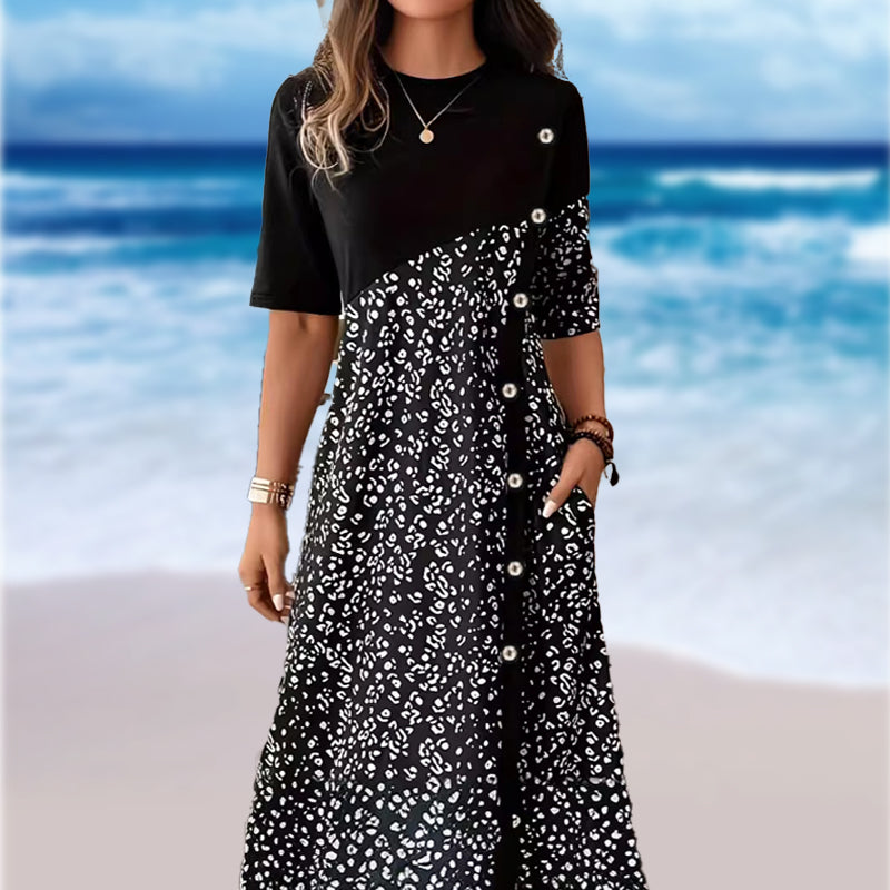 Women's Patchwork Vintage Printed Cotton Linen Dress