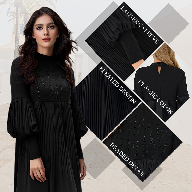 Women's Elegant Lantern Sleeve Pleated Dress