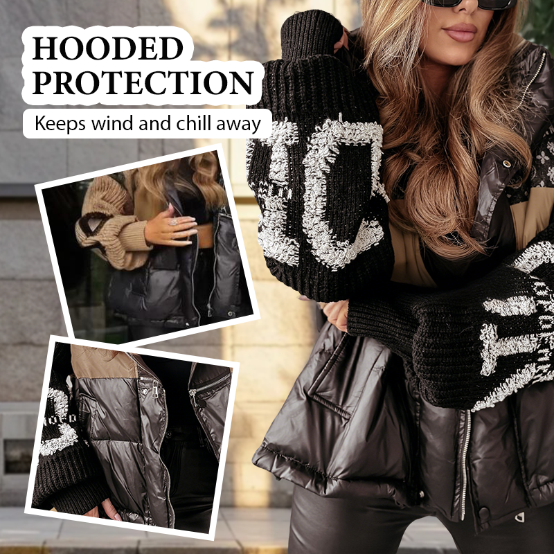 Women’s Patchwork Knit Sleeve Hooded Puffer Jacket|Free Express Delivery✈️